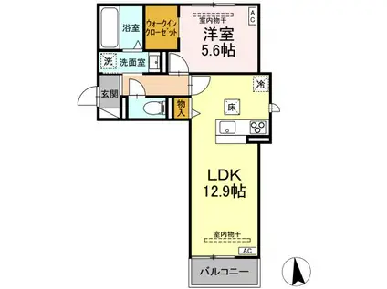 セレスティア福光西 イースト(1LDK/1階)の間取り写真