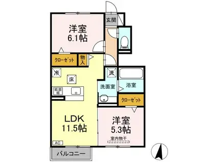 D-ROOM FOURTH B棟(2LDK/1階)の間取り写真