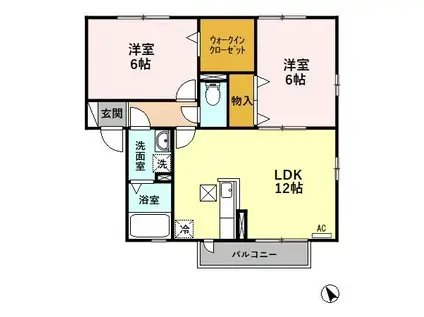 ベルセーヌB(2LDK/1階)の間取り写真