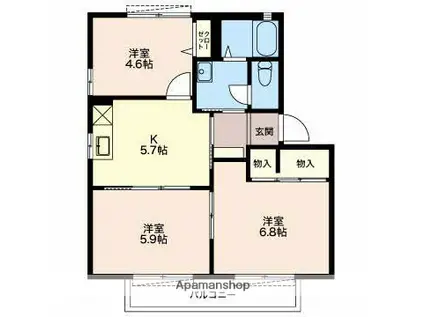 プラテアⅡ(3K/1階)の間取り写真