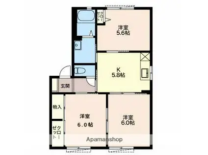 カーサアコルデD(3K/1階)の間取り写真