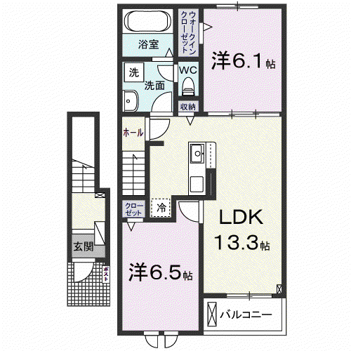 カウンシルヴェールⅢ(2LDK/2階)の間取り写真