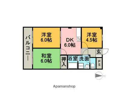 サニーハイツ本郷3DK(3DK/3階)の間取り写真
