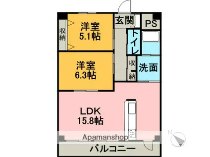 ラ・ポールめいわ(2LDK/3階)の間取り写真