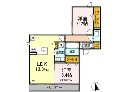 D-ROOM本荘ウエスト(2LDK/2階)の間取り写真