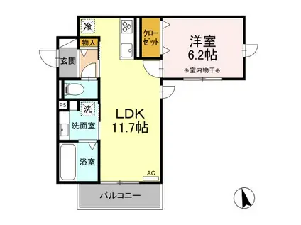 D-ROOM本荘イースト(1LDK/3階)の間取り写真