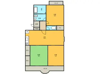 セントラルハイツ(3LDK/2階)の間取り写真