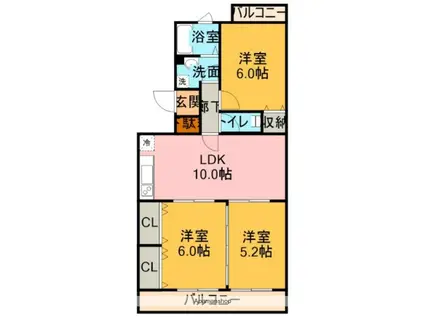 エバーグリーン(3LDK/3階)の間取り写真