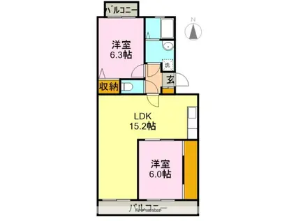 ストロベリーコーポ(2LDK/3階)の間取り写真