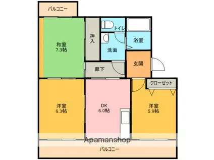 カトレア(3DK/4階)の間取り写真