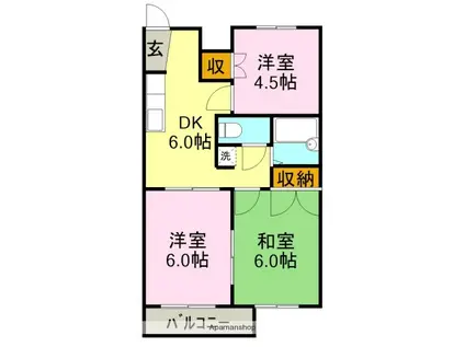 ハイネス本花守(3DK/1階)の間取り写真