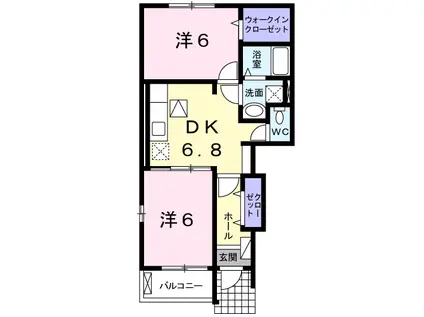 フォレストグランデⅠ(2DK/1階)の間取り写真