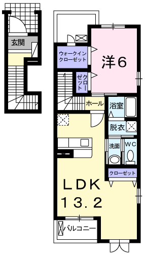 プリムローズガーデンⅡ(1LDK/2階)の間取り写真