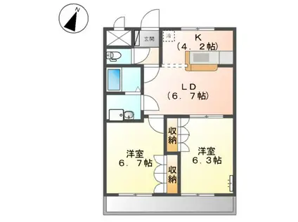 CHEZ-MOI神畑(2LDK/2階)の間取り写真