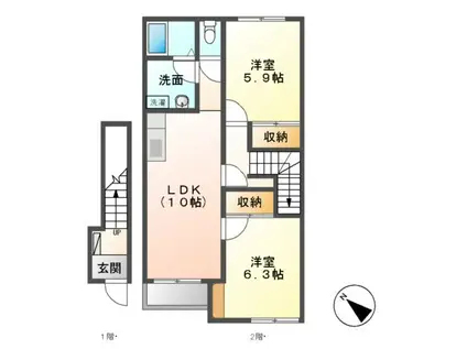 OCEAN VIEW M&C(2LDK/2階)の間取り写真