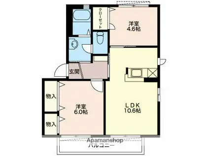 グリーンヒルズもちづきAB(2LDK/2階)の間取り写真