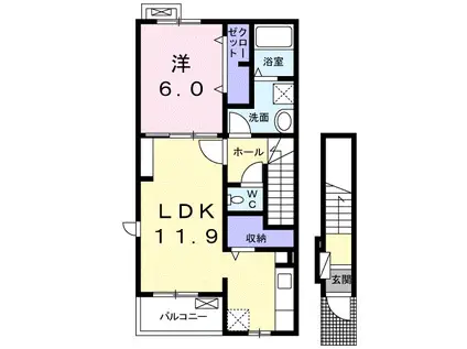 ケー・ビー・アイ Ⅴ(1LDK/2階)の間取り写真