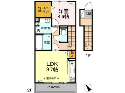 ハイム ルーエ厚原東/アクシス厚原 ハイム ルーエ厚原東 C(1LDK/2階)の間取り写真