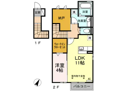 ロードサイド葵 B(1LDK/2階)の間取り写真