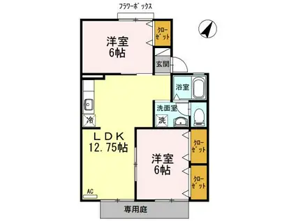 セジュール渋川A棟(2LDK/1階)の間取り写真