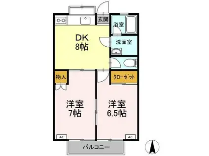 グリーンサイド大岩(2DK/1階)の間取り写真