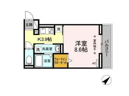 ファルトゥーナ B(1K/1階)の間取り写真