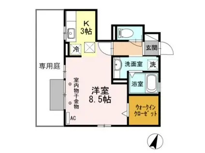 アムールII(1K/1階)の間取り写真