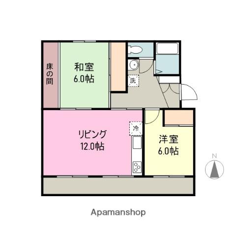 加茂ハイツ3号棟(2LDK/3階)の間取り写真