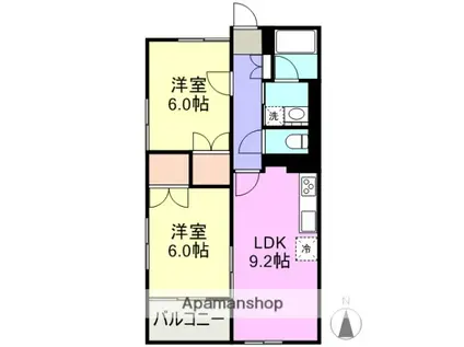 ピアース田町(2LDK/1階)の間取り写真