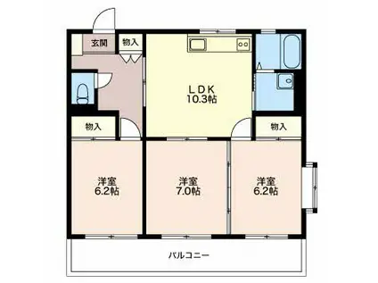 ロイヤルコート伏見(3LDK/2階)の間取り写真