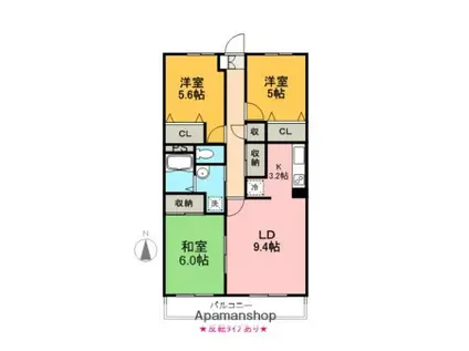 メゾンドゥマレーラ(3LDK/2階)の間取り写真