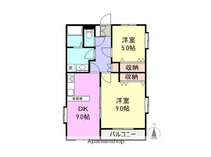 レアールジャルディーノ(2DK/1階)の間取り写真