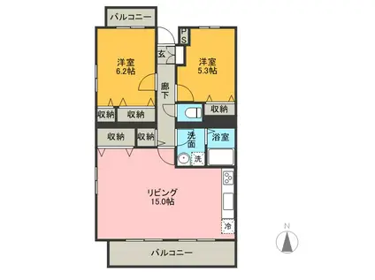 シレンシオパティオ(2LDK/2階)の間取り写真