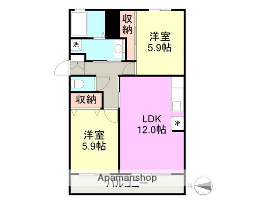 フェニックスピュア(2LDK/2階)の間取り写真