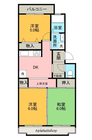 フォンティーヌ小高弐番館(3DK/1階)の間取り写真