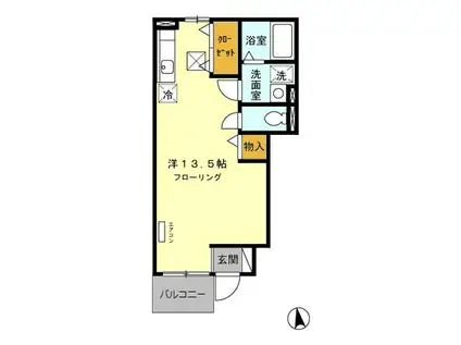 グリンブルスティYH(ワンルーム/1階)の間取り写真