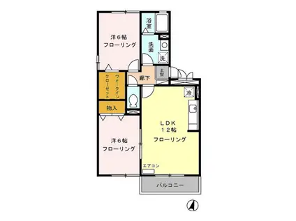 賀茂川ガーデンプレイス C(2LDK/2階)の間取り写真