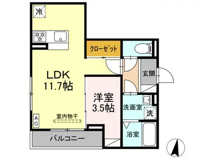 D-CRINUM 下土狩(1LDK/3階)の間取り写真
