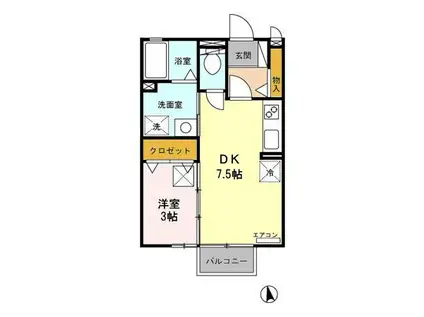 メゾンクレール B(1DK/1階)の間取り写真