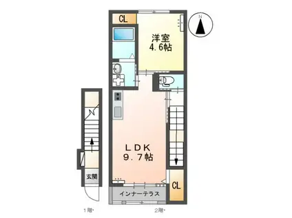 APGヴィラ徳倉A(1LDK/2階)の間取り写真