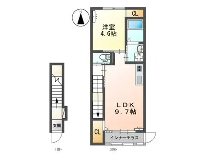 APGヴィラ徳倉A(1LDK/2階)の間取り写真