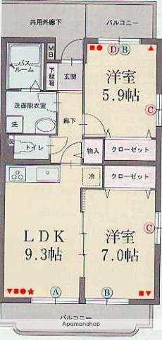 サンロード伊豆(2LDK/3階)の間取り写真
