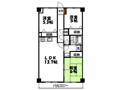 グレース伏見B(3LDK/4階)の間取り写真