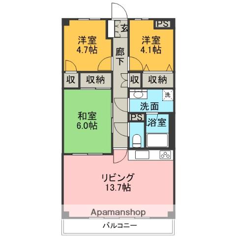 メゾンつつじヶ丘 弐番館(3LDK/3階)の間取り写真