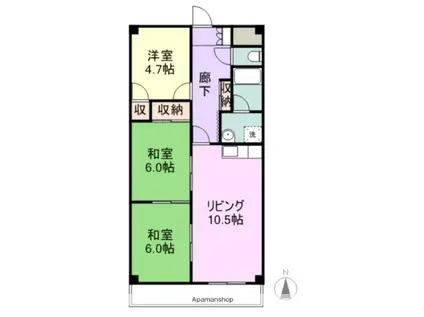ベルシャイン竹原A(3LDK/7階)の間取り写真