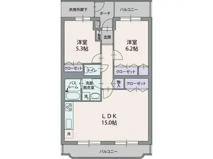 ミレニアムパレ(2LDK/3階)の間取り写真