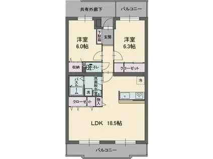 グリーングラスS(2LDK/2階)の間取り写真