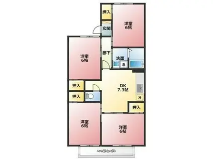 コーポバーディーⅢ(4DK/2階)の間取り写真