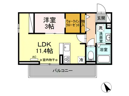 ソレイユメゾン御殿場(1LDK/2階)の間取り写真