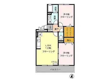 賀茂川ガーデンプレイスB(2LDK/2階)の間取り写真